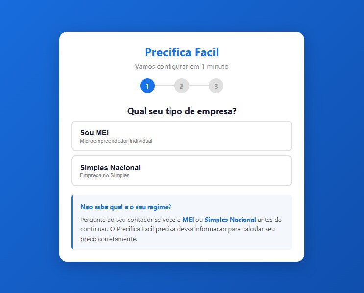 Tela 1: escolha o tipo de empresa